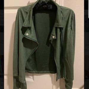 Olive Green Faux Suede Moto Jacket